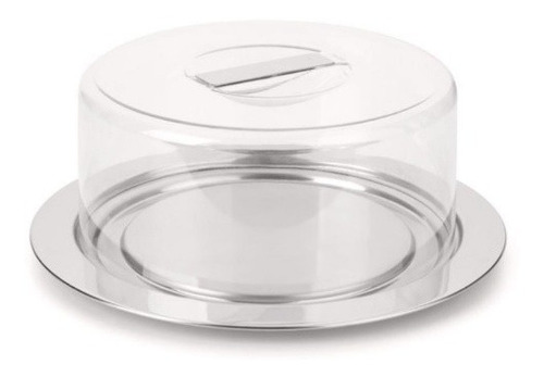Prato Porta Bolo E Queijo Em Inox Com Cúpula De Acrilico