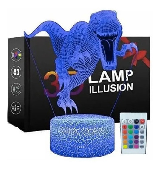 Luz de Noche de Dinosaurio LED 3D Patrón 3 y lámpara de decoración de Cambio de Color 7 con Control Remoto para niños niñas niños 