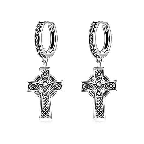 Pendientes Cruz Céltica Plata Ley Regalo Religioso