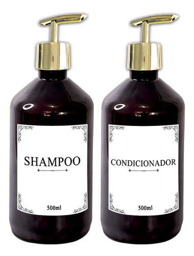 Kit 2 Frascos Pet Ambar Cilindro 500ml Shampoo Condicionador