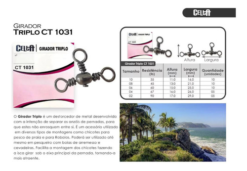Girador Pescaria Celta Triplo Ct 1031 Nº 10 C/ 10 Unidades