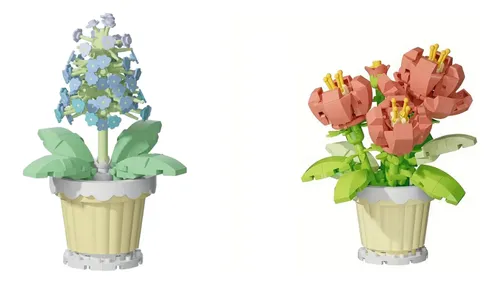 Set De 2 Flores Para Armar En Bloques - Decoración Elegante