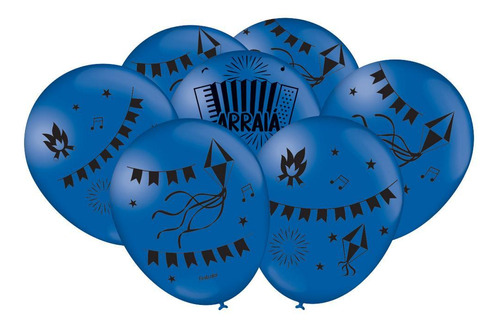 Balão Festa Junina Divertida 25un Azul 9 Decorativo Bexiga