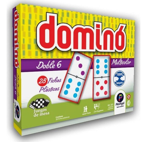 Juego De Mesa Domino Multicolor Doble 6 Fichas Plásticas