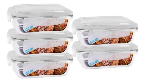 Conjunto 5 Potes Vidro Hermético Mantimentos Marmita 370ml Sortido