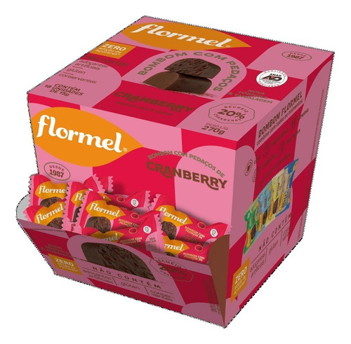 Bombom De Chocolate Ao Leite Com Cranberry Flormel Zero 18un