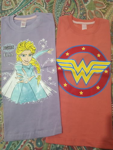 Lote Remeras Niña T.8 Frozen Wonderwoman