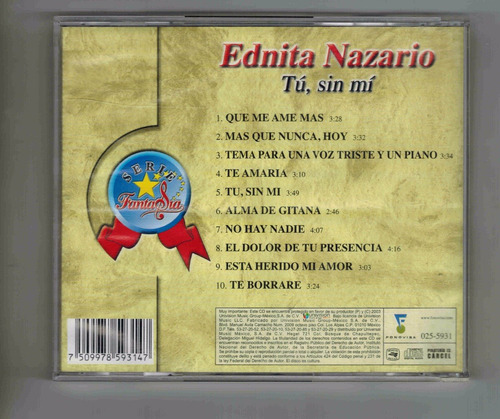 Cd Ednita Nazario Tu Sin Mi (Usado)