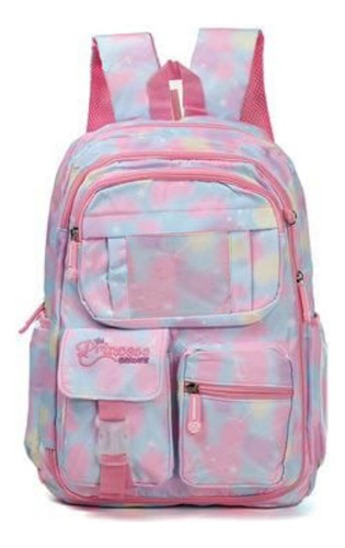 Mochila Escolar Bolsa De Costas Espaçosa Feminina Juvenil Cor Tie Dye Desenho Do Tecido Liso