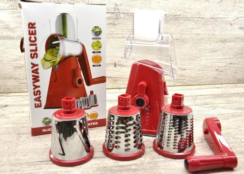 Imagem 10 de 10 de Ralador Vermelho 3 Lâminas Manivela Fatiador Queijo Legumes