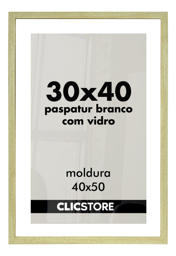 Moldura 30x40 Paspatur Branco Quadro Vidro Retrato Foto Luxo Cor Carvalho Liso
