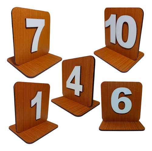 Placa Número Identificação Para Mesa Em Mdf Caramelo 01 A 15