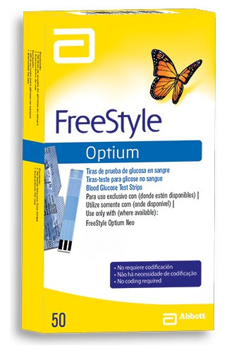 Tirillas Para Glucometría Freestyle Optium X 50 Unidades Color Amarillo