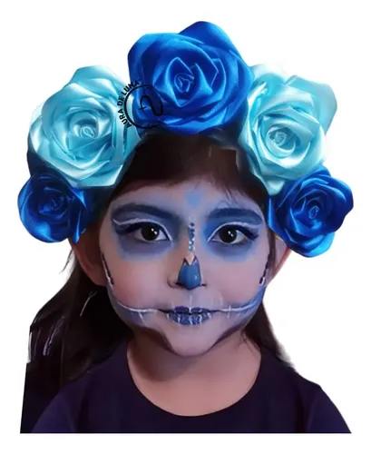 Diadema Con Velo Y Flores Para Día De Muertos - Accesorio De Halloween Y Carnaval | Incluye Tatuajes Temporales Y Pegatinas Brillantes