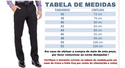 calça social masculina tamanho 36