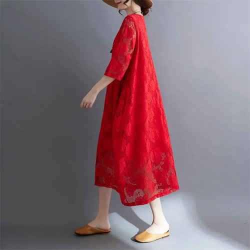 Vestido Largo De Encaje Para Mujer De Talla Grande, Estilo É