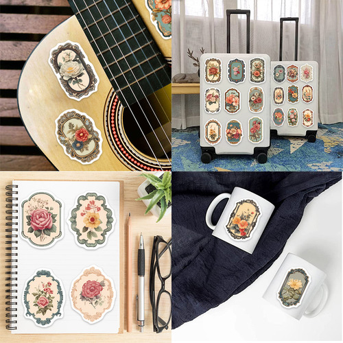 50 Peças De Adesivos De Espelho De Flores Retrô De Desenhos