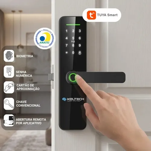 Fechadura Digital Keltech Kt-1000 Biométrica Senha App Tuya Cor P...