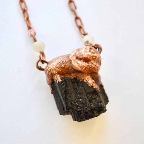 Imagen 4 de 8 de Collar Turmalina Negra, Agatas Y Cadena De Cobre, Cod1