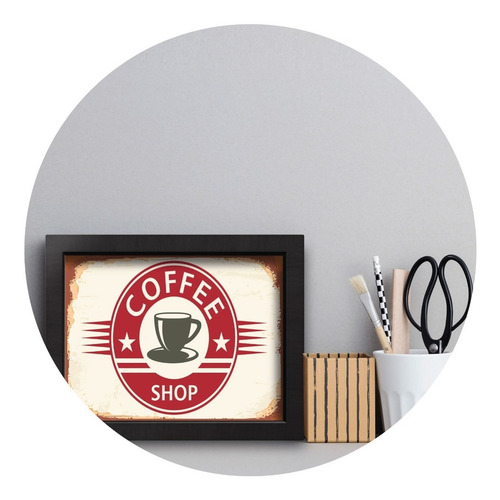 Imagem 1 de 2 de Quadro Vintage Café Coffee Shop 22x32cm Moldura Preta