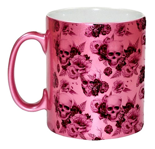 Taza Rosa Perlada Cráneos