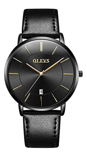 Olevs 6.5 Mm Reloj Para Hombre Ultradelgado Correa De Cuero 