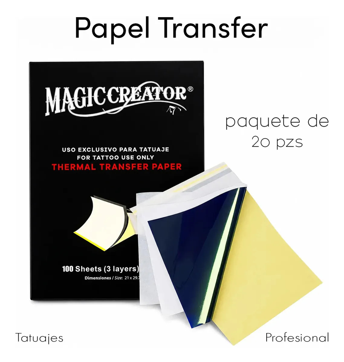 Papel Transfer para Tatuaje, A4, 20 Hojas, Papel Transfer para Impresora