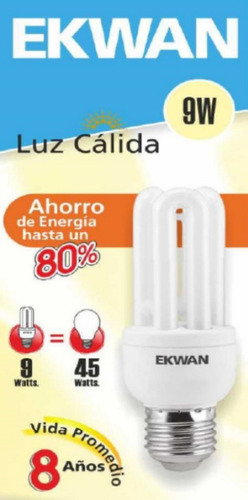 Imagen 1 de 2 de Lampara Fluorescente 9w Bajo Consumo 3t Mini E27 Luz Cálida