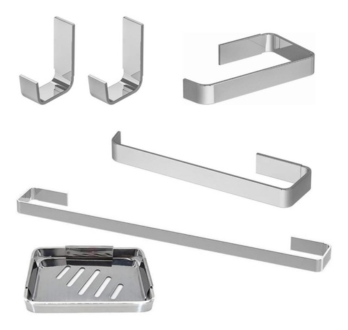Kit Acessorios Para Banheiro 6 Peças Quadrado Cromado