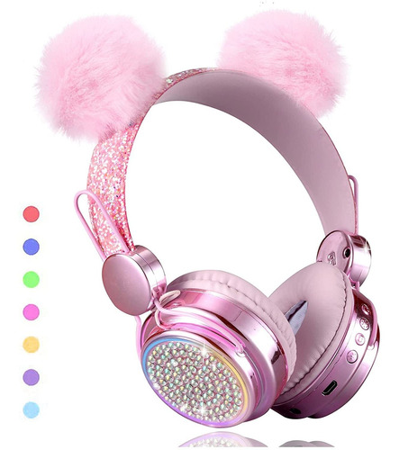 Auriculares Koraba, Luz Led/rosa/bluetooth