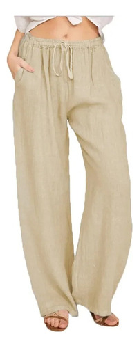 Pantalón De Algodón Y Lino Para Mujer, Cintura Elástica, Ext