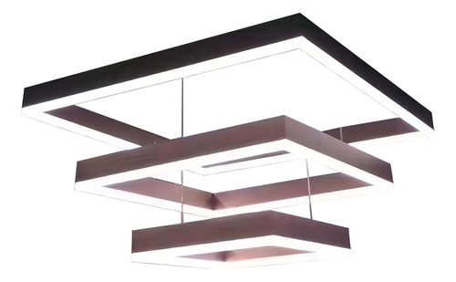 Pendente Lustre 3 Aros Quadrado Aaatop Luxo Marrom 110V/220V