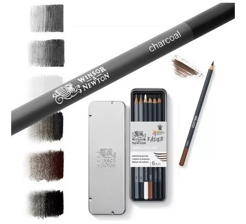 6 Lapices Boceto Winsor & Newton En Lata Sketch