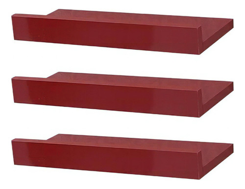 Kit 3 Prateleiras Porta Quadros 30 X 10cm Vermelha