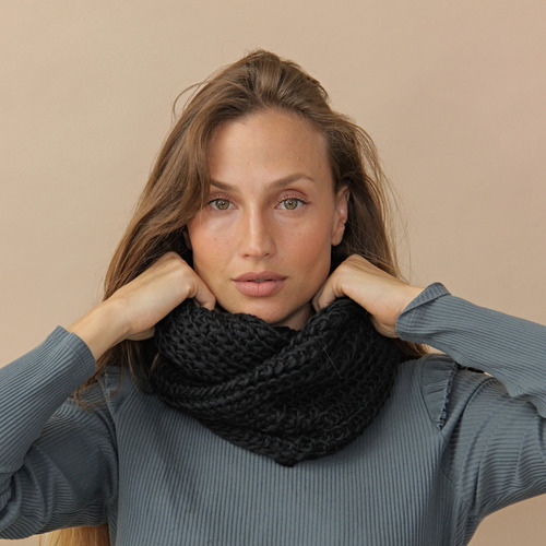 Cuello Rueda Tresher De Lana Abrigado Cálido Otoño/invierno Negro Liso Único