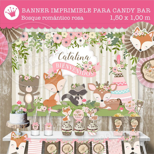 Banner Imprimible Animalitos Bosque Candy Bar Cumpleaños 2
