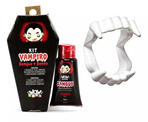 Fantasia Halloween Menino Conde Drácula Capa de Vampiro Infantil Completo  com Sangue e Dentadura