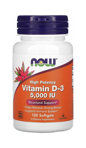 Imagem 1 de 1 de Suplemento em  cápsulas NOW Foods  Vitamin D3 5000 IU vitaminasVitamin D3 5000 IU em pote 120 un