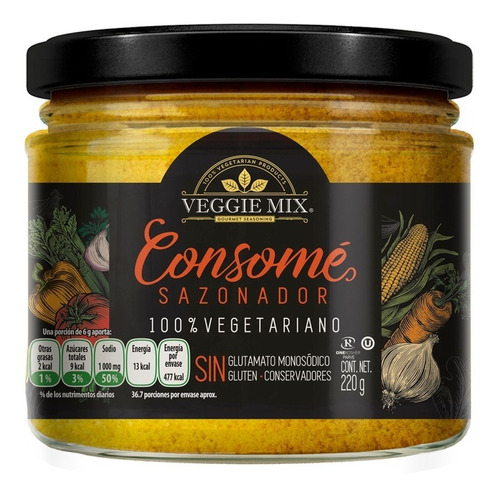 Consomé Sazonador Vegetariano Veggie Mix. Sin Glutamato 220g