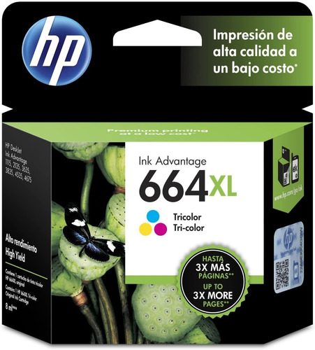 Cartucho Hp 664 Xl Tricolor F6v30al Original 480 Hojas Kt