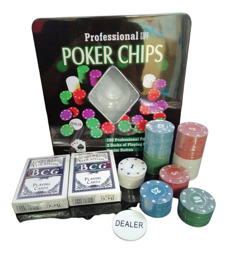 Set Poker Juego De Mesa 100 Fichas + 2 Naipes Fichas Poker