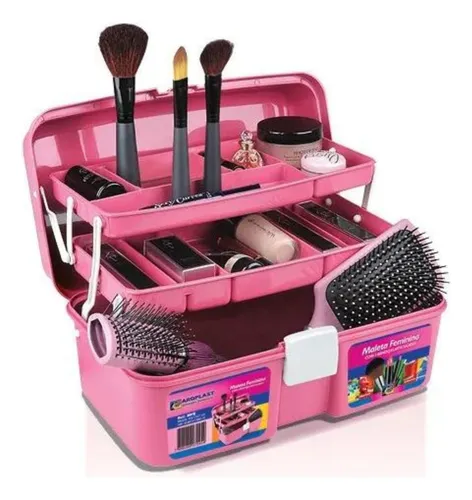 comprar Caixa Maleta Maquiagem Feminina Rosa Beleza Cu002F2 Bandeja Arq
