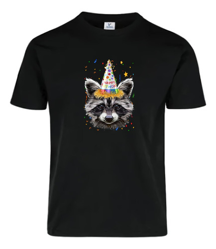 Playera Algodon Dtf Cumpleaños Raccoon Mapache Rocket Fiesta