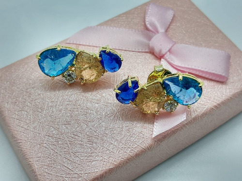 Brinco Ear Cuff Pedra Colorido Zirconia Fusion Dourado Festa
