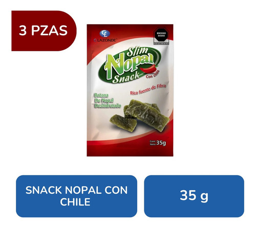 Slim Nopal Snack Con Chile 3 Bolsas Con 35 G C/u