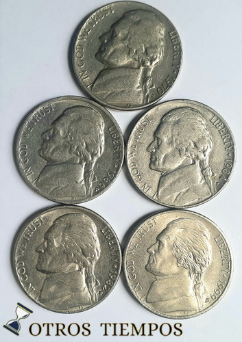 Lote De 5 Monedas De 5 Centavos De Dolar
