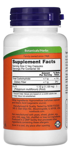 Fo-ti 560mg he Shou Wu 100veg Caps Now Foods Sabor Sem Sabor