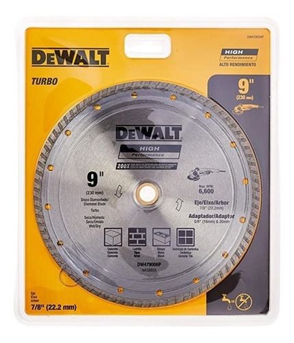 Disco Diamantado Turbo 9 Furo 22 Dw47900hp Dewalt Cor Prateado