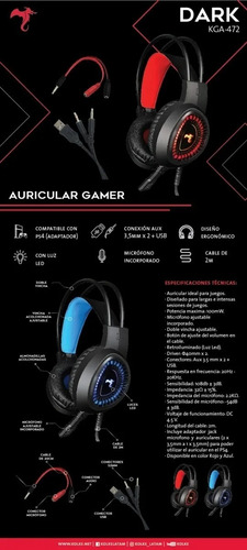 Imagen 4 de 7 de Auriculares Gamer Kolke Dark Jack Usb Micrófono