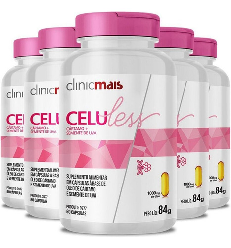 Kit 5 Celuless Cártamo E Semente Uva 60 Cápsulas Clinicmais Sabor Sem Sabor